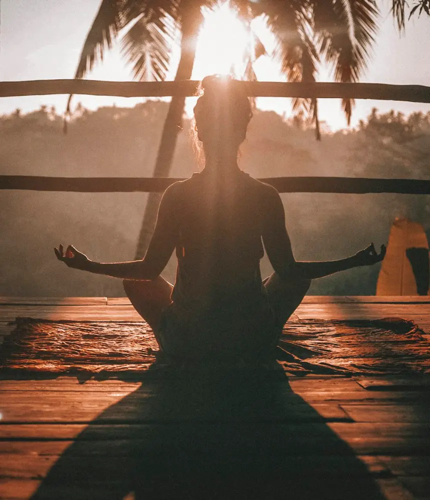 Woman practicing mindful wellness, representing healthy aging and longevity